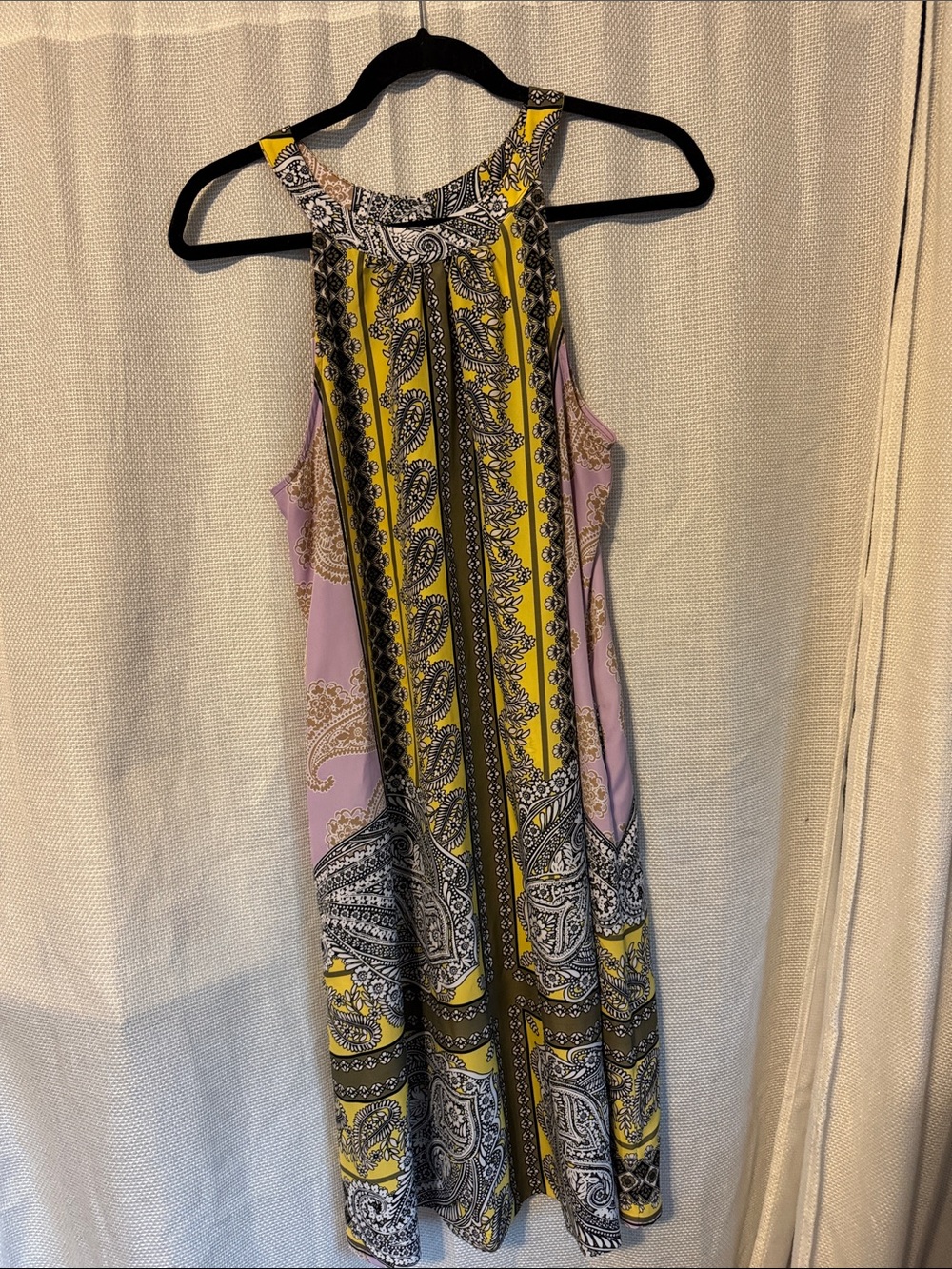 New York & Company Paisley Midi Dress - Yellow & Lavender